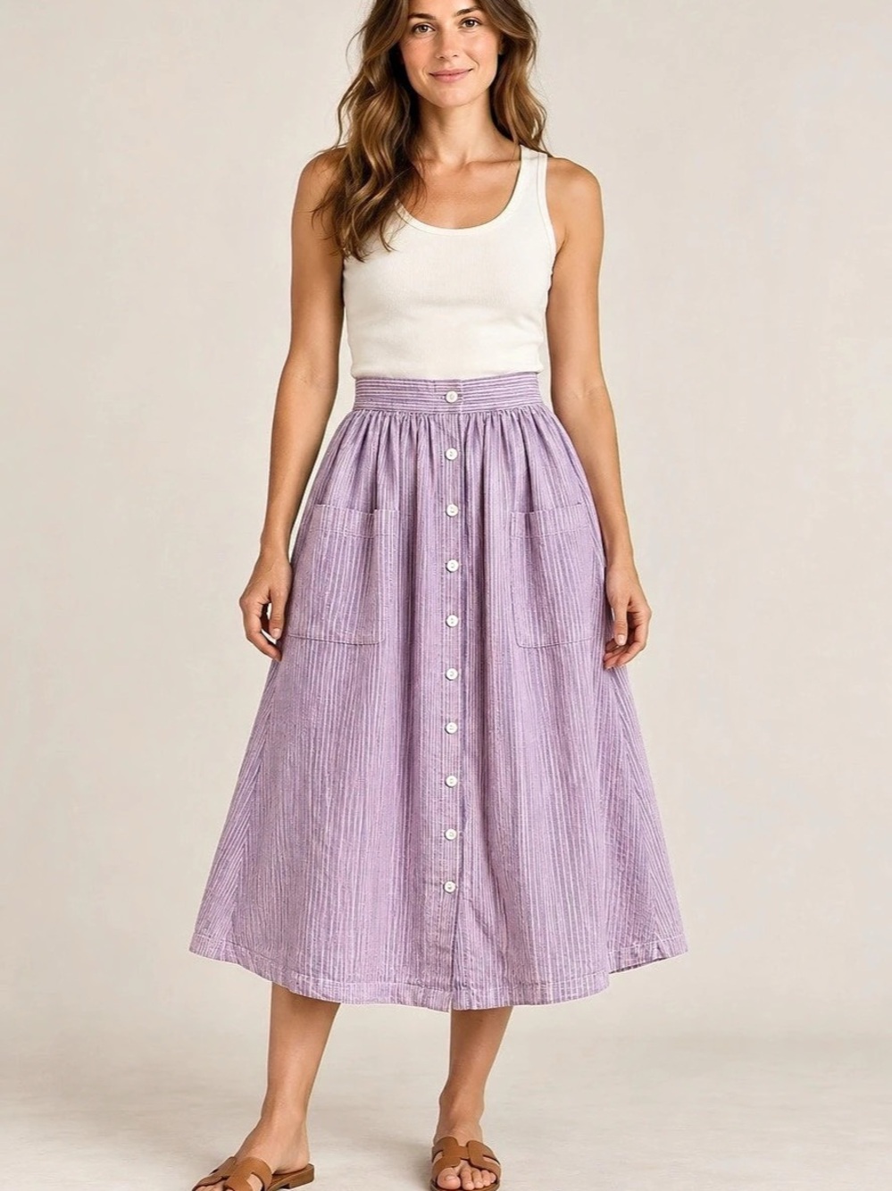 XIRENA Striped Midi Skirt in Purple Size Medium